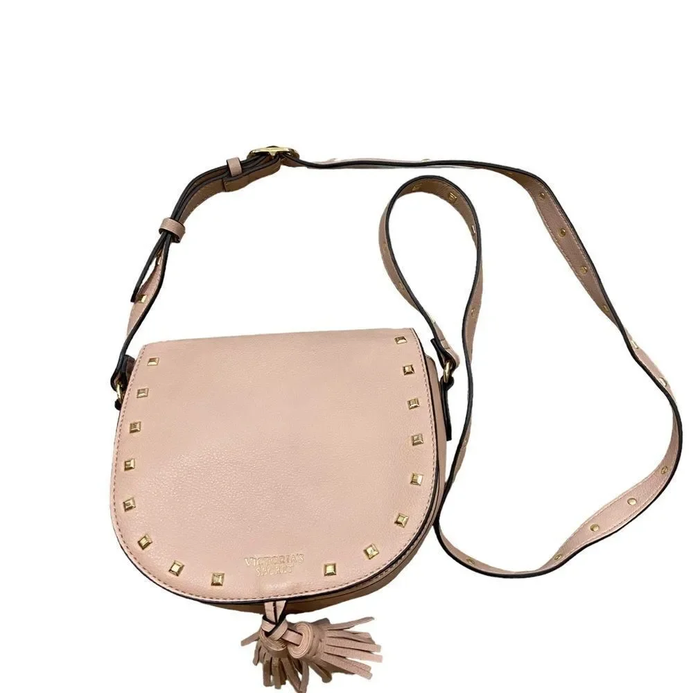 Victorias Secret Blush Pink Faux Leather Crossbody‎ with Gold Studs